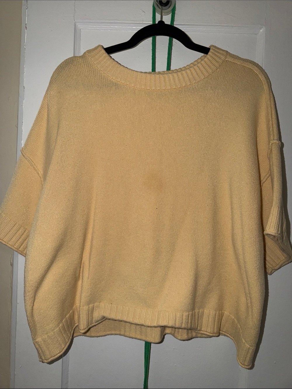 Soft Short-Sleeve Knit Sweater in Pale Yellow